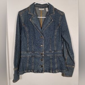 Valerie Stevens Womens S Denim Jean Blazer Jacket Blue Fitted Stretch